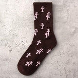 Crew Street Fashion Socks Spiny Crucifix Latin Cross Rood Cotton Gothic Elastic Punk Cemetery Tombstone Coconut Cocoa Palm Tree