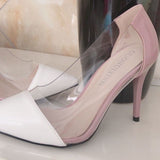 Spring pointed toe single shoes transparent nude color small fresh high-heeled shoes female stiletto summer