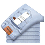 Brand Men's Thin Jeans 2021 Summer New Style Business Casual Slim Fit Elastic Classic Style Trousers Sky Blue Pants Male size28-