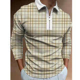 Fashion Patchwork Striped Long Sleeve Tops Male Casual Zip-up Turn-down Collar Polo Shirts Vintage Casual Men's Slim Polo Shirt