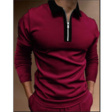 Fashion Patchwork Striped Long Sleeve Tops Male Casual Zip-up Turn-down Collar Polo Shirts Vintage Casual Men's Slim Polo Shirt