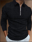 Fashion Patchwork Striped Long Sleeve Tops Male Casual Zip-up Turn-down Collar Polo Shirts Vintage Casual Men's Slim Polo Shirt