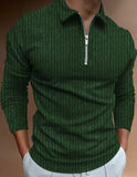 Fashion Patchwork Striped Long Sleeve Tops Male Casual Zip-up Turn-down Collar Polo Shirts Vintage Casual Men's Slim Polo Shirt