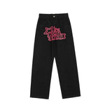 Japanese Retro Stars Embroidery Washed Black Denim Mens Trousers Harajuku Straight Casual Couple Jeans Loose Oversize Jean Pants