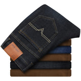 Men Jeans Brand 2021 Autumn Fashion Casual Business Pants Retro Classic Denim Trousers Winter Fleece Warm Stretch Slim Jeans Men