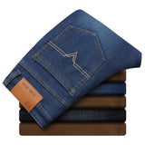 Men Jeans Brand 2021 Autumn Fashion Casual Business Pants Retro Classic Denim Trousers Winter Fleece Warm Stretch Slim Jeans Men