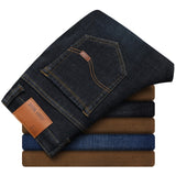 Men Jeans Brand 2021 Autumn Fashion Casual Business Pants Retro Classic Denim Trousers Winter Fleece Warm Stretch Slim Jeans Men