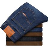 Men Jeans Brand 2021 Autumn Fashion Casual Business Pants Retro Classic Denim Trousers Winter Fleece Warm Stretch Slim Jeans Men
