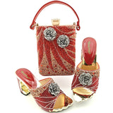 2021 New Arrival Fashionable Italian Shoes and Bag Sets Silver Color Women's Shoes with Appliques for African lady Sandals