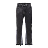 Distressed Splash Ink Flare Jeans Urban Streetwear Patch Mens Graffiti Flared Jeans Hip Hop Washed Blue Slim Fit Denim Pants Men