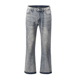 Distressed Splash Ink Flare Jeans Urban Streetwear Patch Mens Graffiti Flared Jeans Hip Hop Washed Blue Slim Fit Denim Pants Men