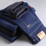 2020 For Cold  Slim Fit Stretch Thick Velvet Pants Warm Jeans Casual Grey  Fleece  Winter Jeans Men Black Elasticity Grey Jean