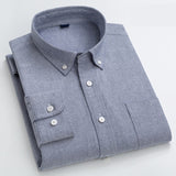100% Cotton Oxford Plaid Solid Color Striped Shirt Tops Casual Long Sleeve Shirt Slim Fit Shirt Men Camisa Social Korean Clothes