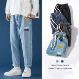 Mens Korean Fashion Blue Jeans Pants 2021 New Vintage Straight Pants Harajuku Jeans Baggy Belt High Quality Denim Harem Pants