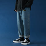 Mens Korean Fashion Blue Jeans Pants 2021 New Vintage Straight Pants Harajuku Jeans Baggy Belt High Quality Denim Harem Pants