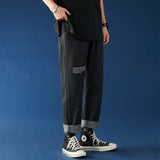 Mens Korean Fashion Blue Jeans Pants 2021 New Vintage Straight Pants Harajuku Jeans Baggy Belt High Quality Denim Harem Pants