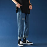 Mens Korean Fashion Blue Jeans Pants 2021 New Vintage Straight Pants Harajuku Jeans Baggy Belt High Quality Denim Harem Pants