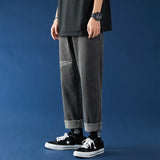 Mens Korean Fashion Blue Jeans Pants 2021 New Vintage Straight Pants Harajuku Jeans Baggy Belt High Quality Denim Harem Pants