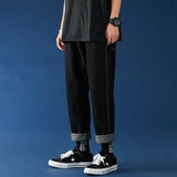 Mens Korean Fashion Blue Jeans Pants 2021 New Vintage Straight Pants Harajuku Jeans Baggy Belt High Quality Denim Harem Pants