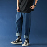 Mens Korean Fashion Blue Jeans Pants 2021 New Vintage Straight Pants Harajuku Jeans Baggy Belt High Quality Denim Harem Pants