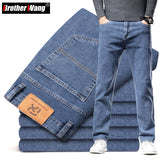 New Autumn Men's Blue Straight-leg Jeans Business Casual Cotton Stretch Denim Pants Male Brand Plus Size 40 42 44