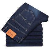 New Autumn Men's Blue Straight-leg Jeans Business Casual Cotton Stretch Denim Pants Male Brand Plus Size 40 42 44