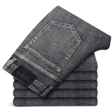 New Autumn Men's Blue Straight-leg Jeans Business Casual Cotton Stretch Denim Pants Male Brand Plus Size 40 42 44