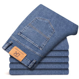 New Autumn Men's Blue Straight-leg Jeans Business Casual Cotton Stretch Denim Pants Male Brand Plus Size 40 42 44