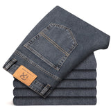 New Autumn Men's Blue Straight-leg Jeans Business Casual Cotton Stretch Denim Pants Male Brand Plus Size 40 42 44
