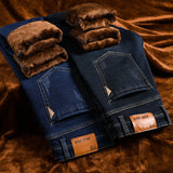 2021 Autumn Winter Warm Jeans for Men Slim Straight Plus Velvet Thick Denim Trousers Stretch Large Size Casual Long Pants 28-