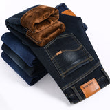 2021 Autumn Winter Warm Jeans for Men Slim Straight Plus Velvet Thick Denim Trousers Stretch Large Size Casual Long Pants 28-