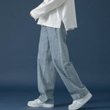 LAPPSTER Mens Korean Fashoins Harem Blue Jeans Pants 2021 Vintage Straight Pants Harajuku Jeans Baggy Free Belt Wide Leg Denim