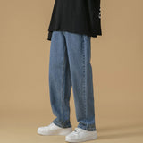 LAPPSTER Mens Korean Fashoins Harem Blue Jeans Pants 2021 Vintage Straight Pants Harajuku Jeans Baggy Free Belt Wide Leg Denim