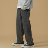 LAPPSTER Mens Korean Fashoins Harem Blue Jeans Pants 2021 Vintage Straight Pants Harajuku Jeans Baggy Free Belt Wide Leg Denim