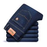 SHAN BAO 2021 autumn spring fitted straight stretch denim jeans classic style badge youth men's business casual jeans trousers