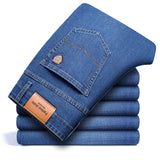 SHAN BAO 2021 autumn spring fitted straight stretch denim jeans classic style badge youth men's business casual jeans trousers