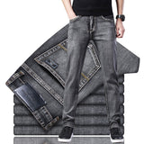 2022 New Men Stretch Regular Fit Jeans Business Casual Classic Style Fashion Denim Trousers Male Black Blue Gray Pants