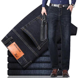 2022 New Men Stretch Regular Fit Jeans Business Casual Classic Style Fashion Denim Trousers Male Black Blue Gray Pants