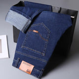 2022 New Men Stretch Regular Fit Jeans Business Casual Classic Style Fashion Denim Trousers Male Black Blue Gray Pants