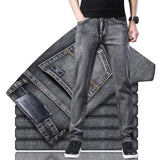 2022 New Men Stretch Regular Fit Jeans Business Casual Classic Style Fashion Denim Trousers Male Black Blue Gray Pants