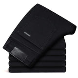 2022 New Men Stretch Regular Fit Jeans Business Casual Classic Style Fashion Denim Trousers Male Black Blue Gray Pants