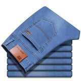 2022 New Men Stretch Regular Fit Jeans Business Casual Classic Style Fashion Denim Trousers Male Black Blue Gray Pants