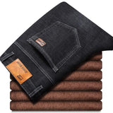 Sulee Brand Trousers Grey Fleece Men Clothes  Black Elasticity Warm Thinker Winter Jeans Business Casual Male Denim Slim Pants
