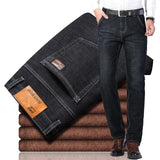 2020 For Cold  Slim Fit Stretch Thick Velvet Pants Warm Jeans Casual Grey  Fleece  Winter Jeans Men Black Elasticity Grey Jean