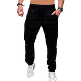 Men Casual Solid Color Pockets Waist Drawstring Ankle Tied Skinny Cargo Pants