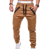 Men Casual Solid Color Pockets Waist Drawstring Ankle Tied Skinny Cargo Pants