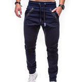 Men Casual Solid Color Pockets Waist Drawstring Ankle Tied Skinny Cargo Pants