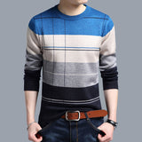 Brand social cotton thin men's pullover sweaters casual crocheted striped knitted sweater men masculino jersey clothes 5066