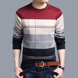 Brand social cotton thin men's pullover sweaters casual crocheted striped knitted sweater men masculino jersey clothes 5066