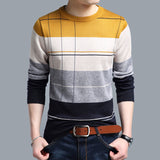 Brand social cotton thin men's pullover sweaters casual crocheted striped knitted sweater men masculino jersey clothes 5066